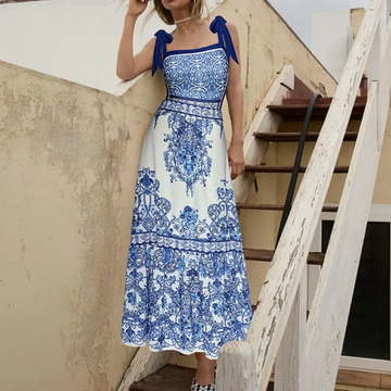 ⚡️(Fast Delivery) Santorini Dreams Blue & White Print Dress