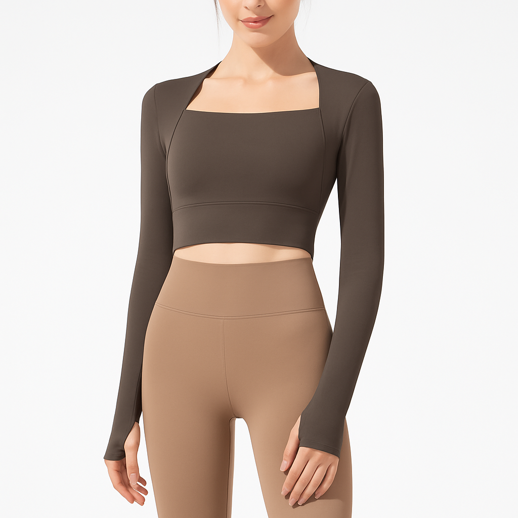 ⚡️(Fast Delivery) Elegant Crop Top Brown with Sleeve Detail (with removable pads)