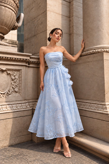 ⚡️(Fast Delivery) Powder Blue Embroidered Bow Midi Dress