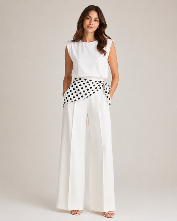 ⚡️(Fast Delivery) Polka Muse Wide-Leg Trousers with Detachable Scarf