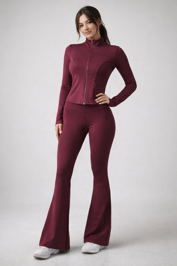 ⚡️(Fast Delivery) Power Sculpt Jacket & Flared Leggings Set – Cherry Red