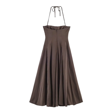 ⚡️(Fast Delivery) Mocha Halter Flare Midi Dress