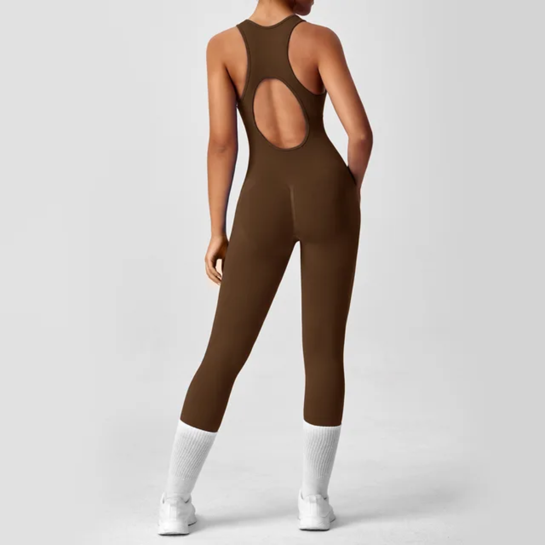 Seamless Zip-Front Sculpt Jumpsuit(Brown)