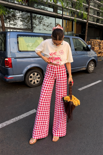 Picnic Check Wide-Leg Pants