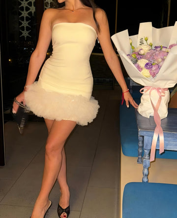⚡️(Fast Delivery) Ivory Strapless Tulle-Hem Mini Dress