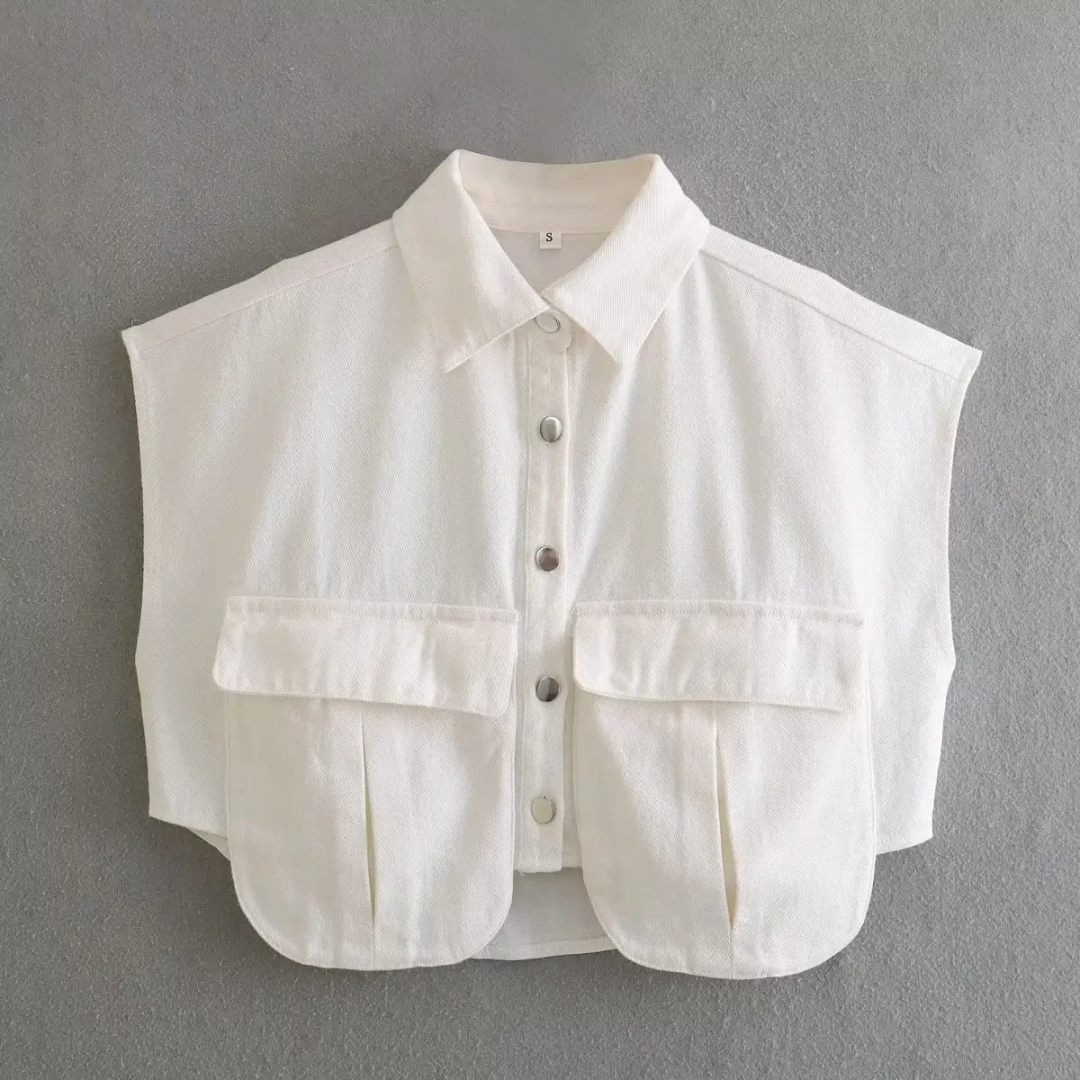 ⚡️(Fast Delivery) Pocket Detail Cropped Denim Shirt (white)