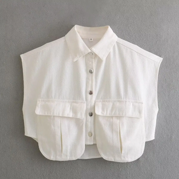 ⚡️(Fast Delivery) Pocket Detail Cropped Denim Shirt (white)
